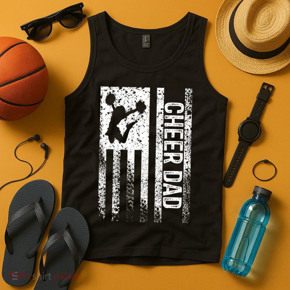 Funny Gift For Mens Cheer Dad Vintage American Flag Father Cheerleader Squad Tank Top