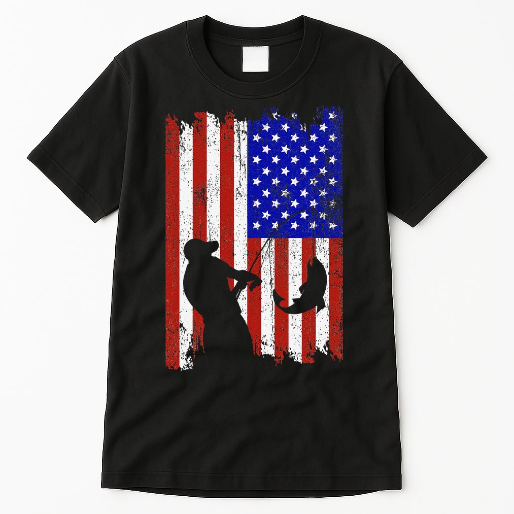 Fishing Gifts For Fisherman American Flag Tall T-Shirt