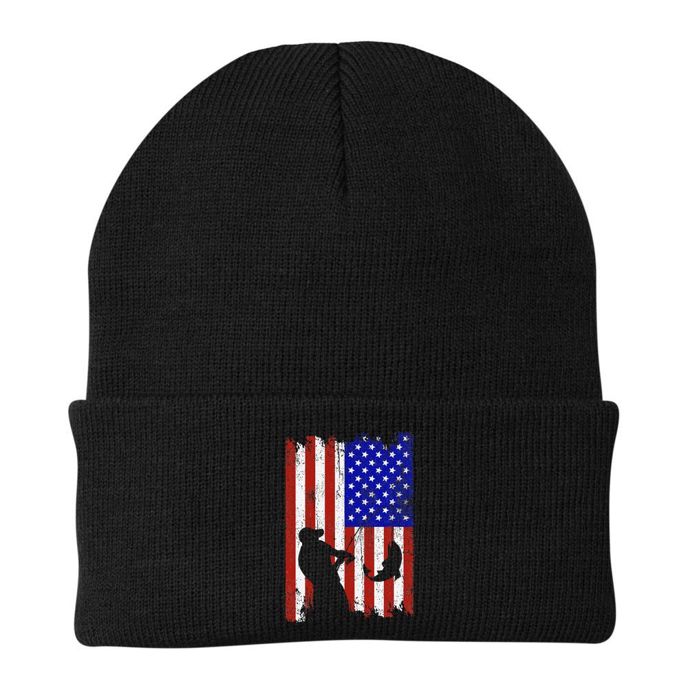 Fishing Gifts For Fisherman American Flag Beanie