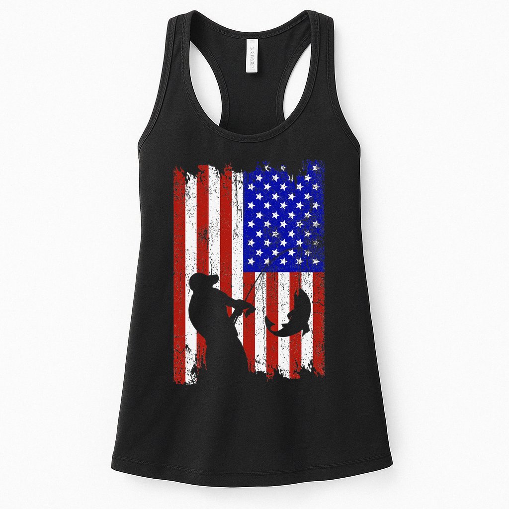 Fishing Gifts For Fisherman American Flag Womens Tank Top