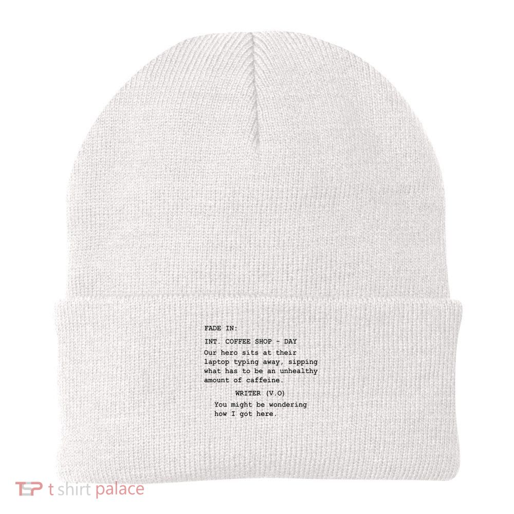 Funny Gift For Screenwriter Writing In Coffee Shop Script Knit Cap Winter Beanie