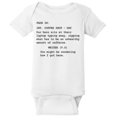 Funny Gift For Screenwriter Writing In Coffee Shop Script Baby Bodysuit