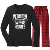 Funny Gift For Plumber Because Even Electricians Need Heroes Women's Long Sleeve Flannel Pajama Set 