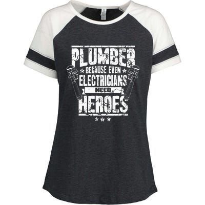 Funny Gift For Plumber Because Even Electricians Need Heroes Enza Ladies Jersey Colorblock Tee