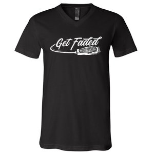 Funny Get Faded Barber Design For Men Dad Hairstylist Lovers V-Neck T-Shirt