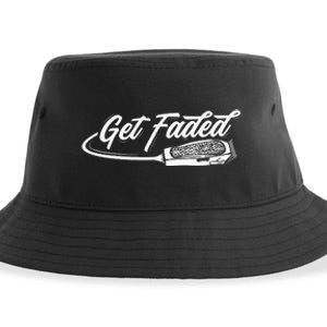 Funny Get Faded Barber Design For Men Dad Hairstylist Lovers Sustainable Bucket Hat