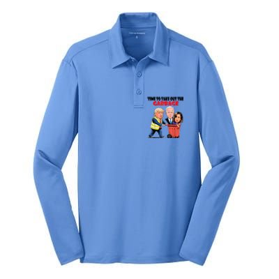 Funny Garbage For Trump 2024 Time To Take Out The Garbage Silk Touch Performance Long Sleeve Polo