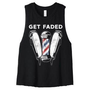 Funny Get Faded Barber Gift For Men Women Cool Hairstylist Women's Racerback Cropped Tank