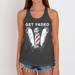 Funny Get Faded Barber Gift For Men Women Cool Hairstylist Women's Knotted Racerback Tank