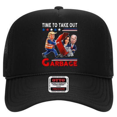 Funny Garbage For Trump 2024 Time To Take Out The Garbage High Crown Mesh Back Trucker Hat