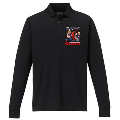 Funny Garbage For Trump 2024 Time To Take Out The Garbage Performance Long Sleeve Polo