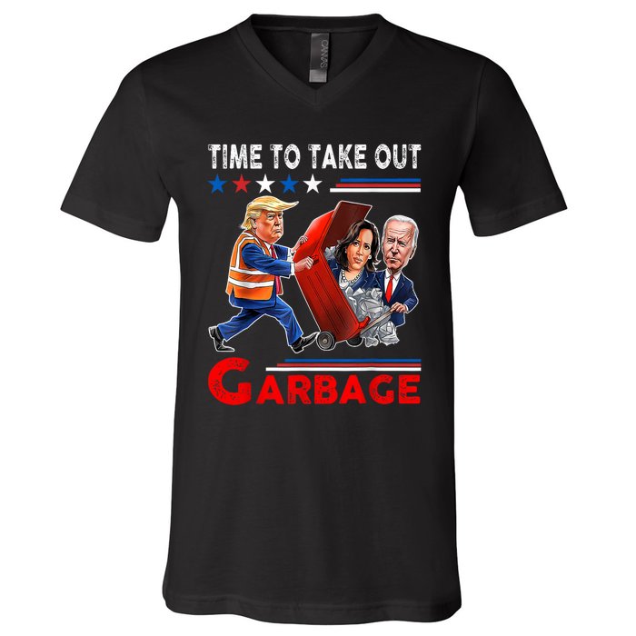 Funny Garbage For Trump 2024 Time To Take Out The Garbage V-Neck T-Shirt