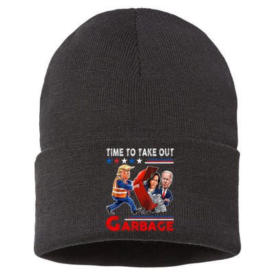 Funny Garbage For Trump 2024 Time To Take Out The Garbage Sustainable Knit Beanie