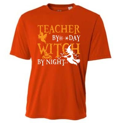 Funny Gift For Teachers Teacher By Day Witch By Night Halloween Gift Cooling Performance Crew T-Shirt