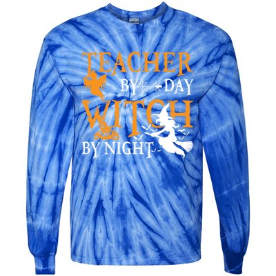 Funny Gift For Teachers Teacher By Day Witch By Night Halloween Gift Tie-Dye Long Sleeve Shirt