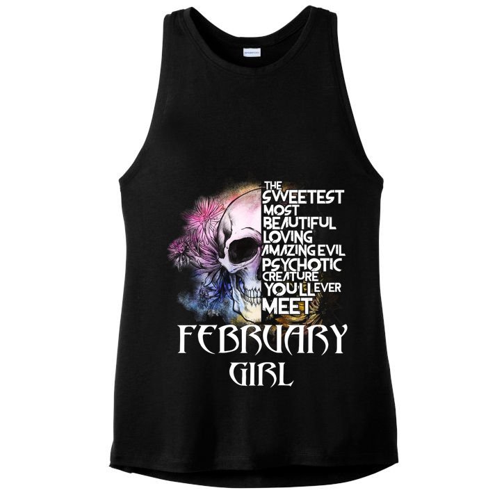 February Girl Funny Birthday Skull Woman Ladies PosiCharge Tri-Blend Wicking Tank