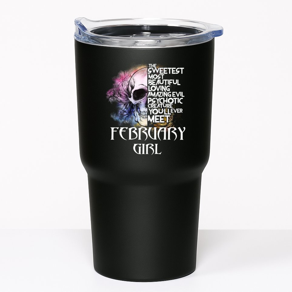 February Girl Funny Birthday Skull Woman Tumbler