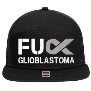 Fuck Glioblastoma Fu Cancer Awareness Ribbon Warrior Fighter Meaningful Gift 7 Panel Mesh Trucker Snapback Hat