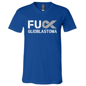 Fuck Glioblastoma Fu Cancer Awareness Ribbon Warrior Fighter Meaningful Gift V-Neck T-Shirt