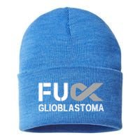 Fuck Glioblastoma Fu Cancer Awareness Ribbon Warrior Fighter Meaningful Gift Sustainable Knit Beanie