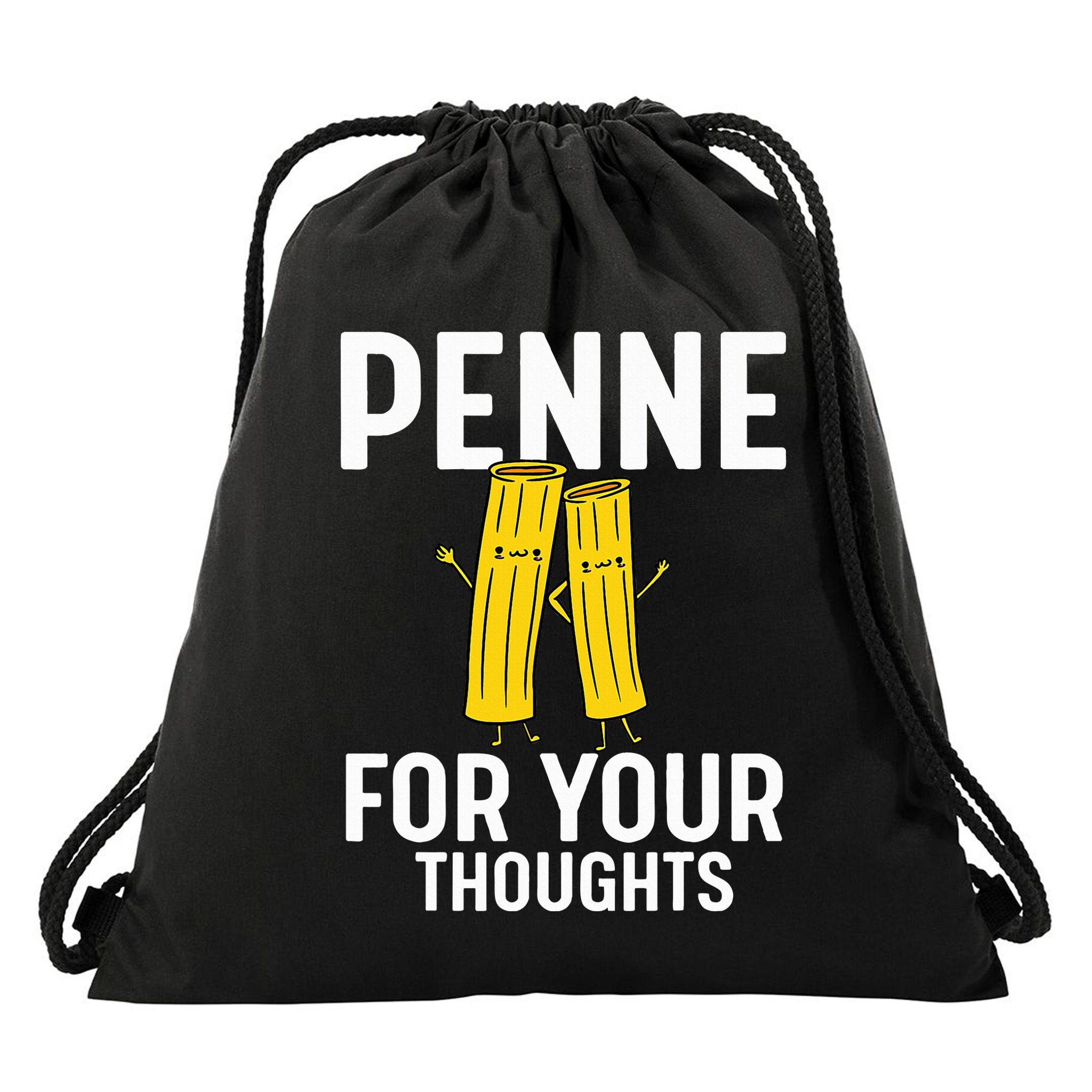 Funny Gifts For Pasta Lovers Penne For Your Thoughts Drawstring Bag