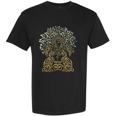 Freya Goddess Freyja Viking Norse Yggdrasil Tree Celtic Gold Garment-Dyed Heavyweight T-Shirt