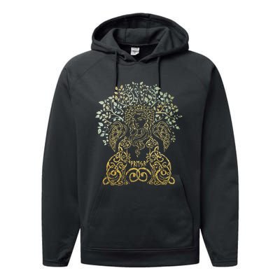 Freya Goddess Freyja Viking Norse Yggdrasil Tree Celtic Gold Performance Fleece Hoodie