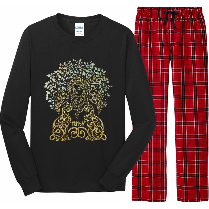 Freya Goddess Freyja Viking Norse Yggdrasil Tree Celtic Gold Long Sleeve Pajama Set