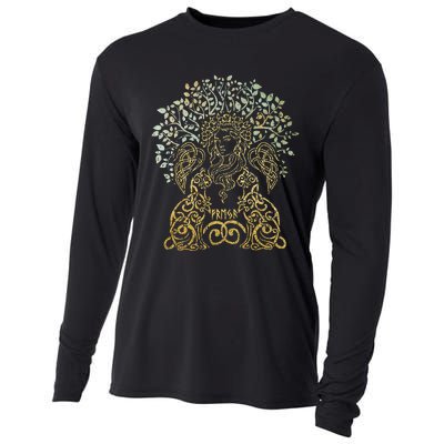 Freya Goddess Freyja Viking Norse Yggdrasil Tree Celtic Gold Cooling Performance Long Sleeve Crew