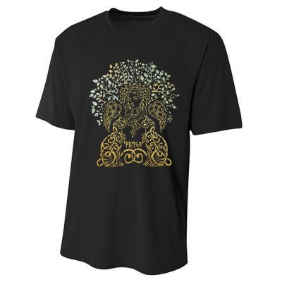 Freya Goddess Freyja Viking Norse Yggdrasil Tree Celtic Gold Performance Sprint T-Shirt