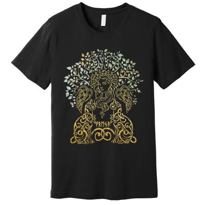 Freya Goddess Freyja Viking Norse Yggdrasil Tree Celtic Gold Premium T-Shirt