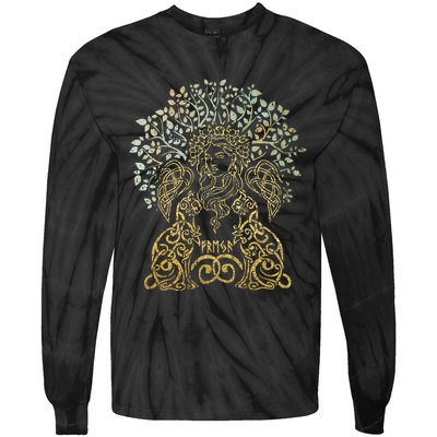 Freya Goddess Freyja Viking Norse Yggdrasil Tree Celtic Gold Tie-Dye Long Sleeve Shirt