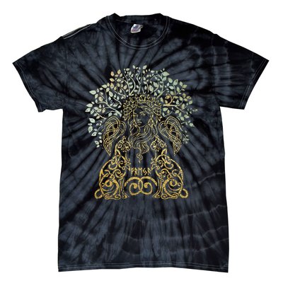 Freya Goddess Freyja Viking Norse Yggdrasil Tree Celtic Gold Tie-Dye T-Shirt