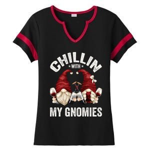 Funny Gnome For Wine Lover Who Loves Chillin With My Gnomies Gift Ladies Halftime Notch Neck Tee