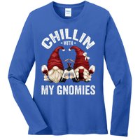 Funny Gnome For Wine Lover Who Loves Chillin With My Gnomies Gift Ladies Long Sleeve Shirt