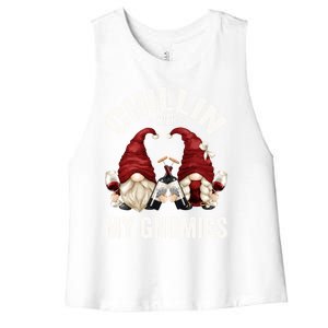 Funny Gnome For Wine Lover Who Loves Chillin With My Gnomies Gift Women's Racerback Cropped Tank