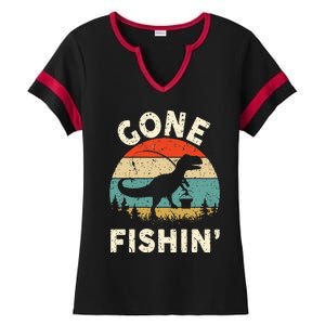 Funny Gone Fishing Ladies Halftime Notch Neck Tee