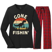 Funny Gone Fishing Women's Long Sleeve Flannel Pajama Set 