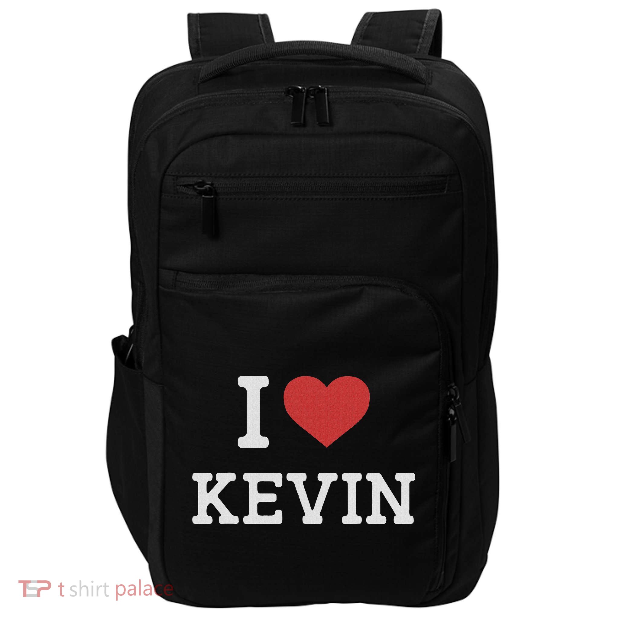 Funny Gift For Kevin Name 's Black I Love Kevin I Heart Kevin Classic Modern Letter Print Crew Impact Tech Backpack