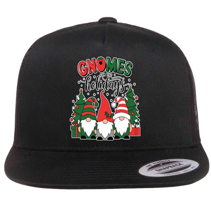 Festive Gnomes For The Holidays Christmas Cheer And Fun Flat Bill Trucker Hat