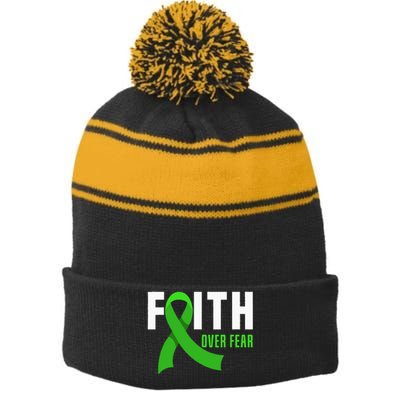 Faith God Fear Traumatic Brain Injury Awareness TBI Warrior Stripe Pom Pom Beanie