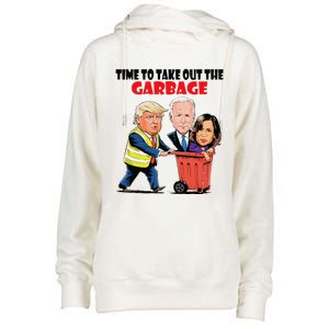 Funny Garbage For Trump 2024 Time To Take Out The Garbage Womens Funnel Neck Pullover Hood