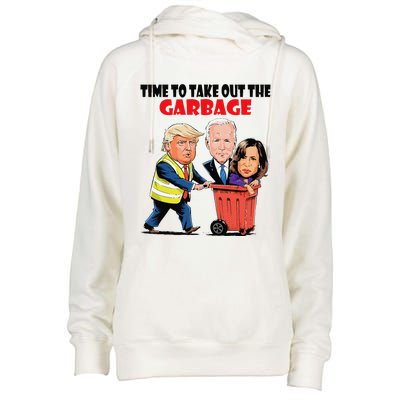 Funny Garbage For Trump 2024 Time To Take Out The Garbage Womens Funnel Neck Pullover Hood