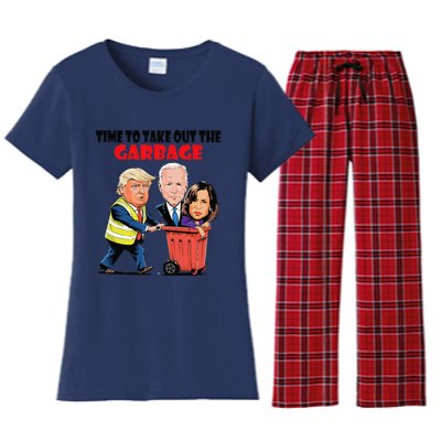 Funny Garbage For Trump 2024 Time To Take Out The Garbage Women's Flannel Pajama Set