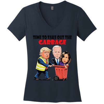 Funny Garbage For Trump 2024 Time To Take Out The Garbage Women's V-Neck T-Shirt