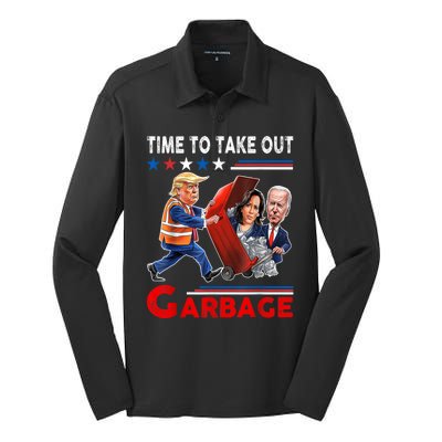 Funny Garbage For Trump 2024 Time To Take Out The Garbage Silk Touch Performance Long Sleeve Polo