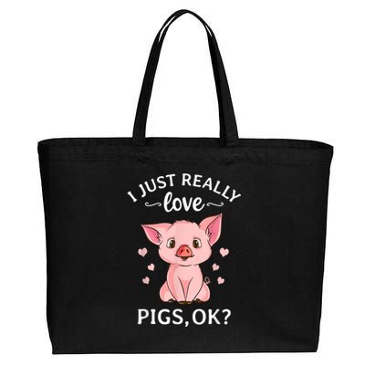 Funny Gift For Piggy Pig Hog Lovers Farmers I Just Really Love Pigs Ok? Hog Love Cotton Canvas Jumbo Tote