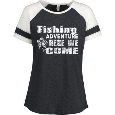 Funny Gift Fishing Adventure Here We Come Enza Ladies Jersey Colorblock Tee