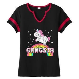 Funny Gift For Ironic Cool Unicorn Gangsta Rap Music Festival Ladies Halftime Notch Neck Tee