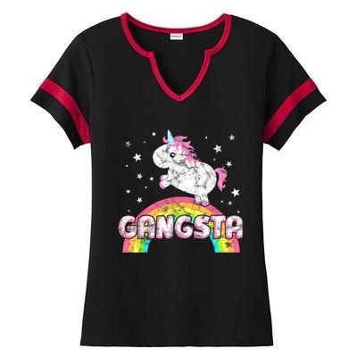 Funny Gift For Ironic Cool Unicorn Gangsta Rap Music Festival Ladies Halftime Notch Neck Tee